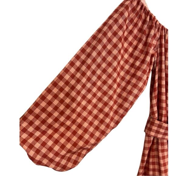 MINKPINK Cora mini plaid dress in blush/rust puff sleeves - Picture 12 of 15